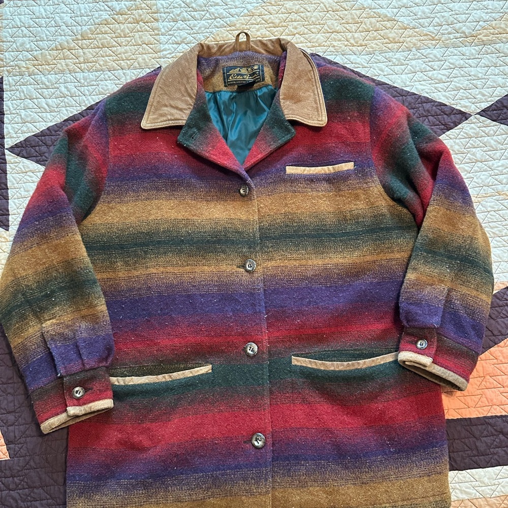 Eddie Bauer Multicolor Striped Trench Coat
